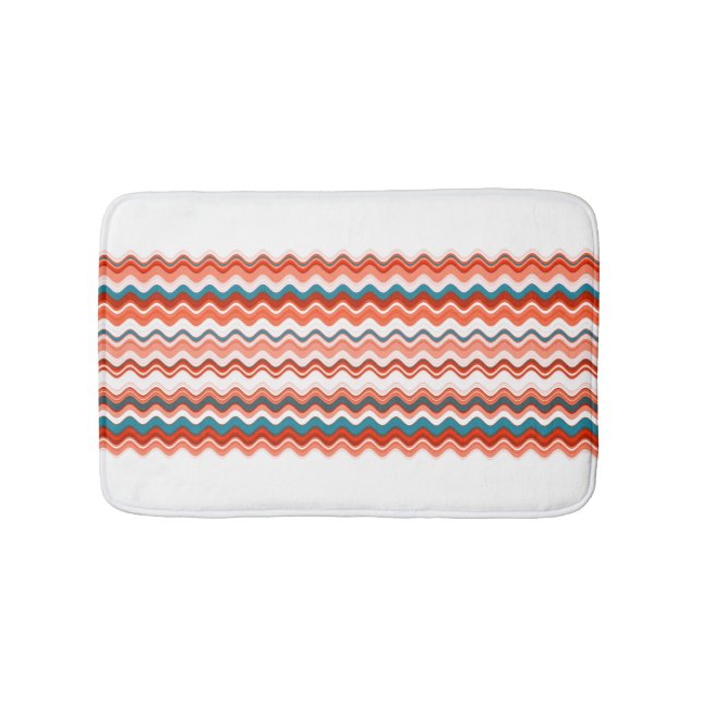 Coral Salmon Orange Blue Vågigt Zigzag Mönster Badrumsmatta (Framsidan)
