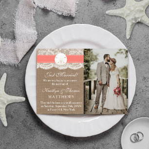 Coral Sand Dollar Beach Wedding Photo Giftermål Meddelande