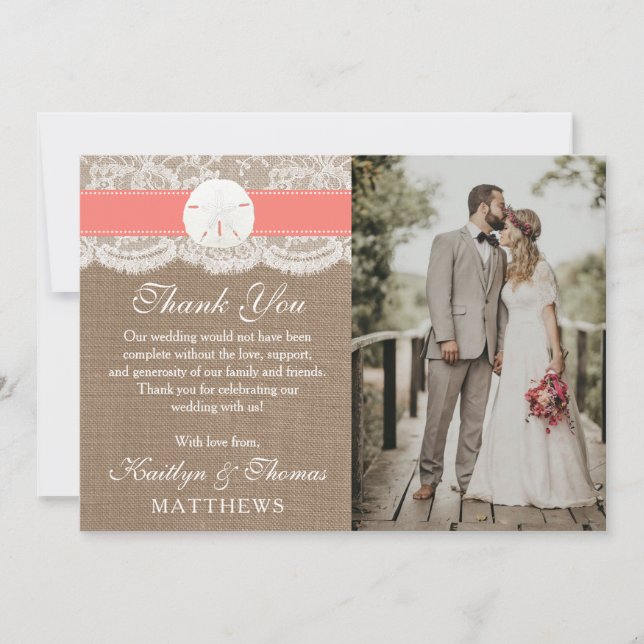 Coral Sand Dollar Beach Wedlingen Tack Kort (Framsida)