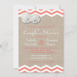 Coral Sand Dollar & Chevron Couples Shower Inbjuda Inbjudningar