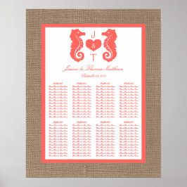 Coral Seahors Burlap Beach WedCollection Poster