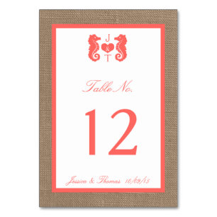 Coral Seahorse Burlap Beach-samlingen Bordsnummer