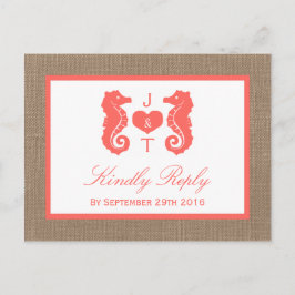 Coral Seahorse Burlap Beach-samlingen Inbjudan Vykort