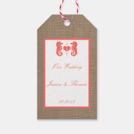 Coral Seahorse Burlap Beach-samlingen Presentetikett