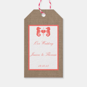 Coral Seahorse Burlap Beach-samlingen Presentetikett