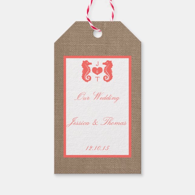 Coral Seahorse Burlap Beach-samlingen Presentetikett (Framsidan)