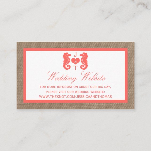 Coral Seahorse Burlap Beach-samlingen Tilläggskort (Framsida)