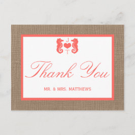 Coral Seahorse Burlap Beach-samlingen Vykort