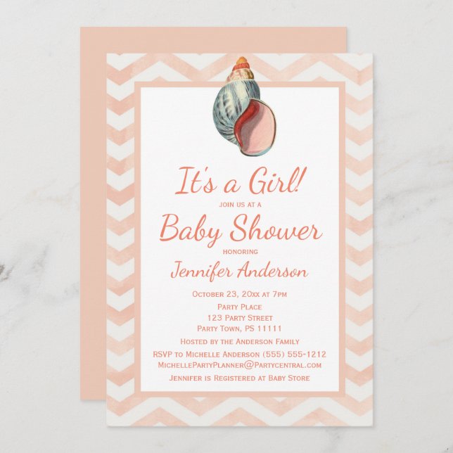 Coral Seashell Baby Shower Girl Boy Inbjudningar (Fram/baksida)