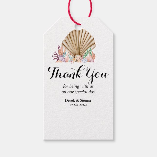 Coral & Seashell-strand Wedding Gift Presentetikett (Framsidan)