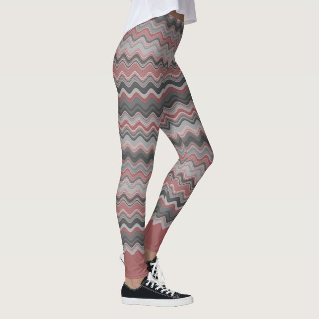 Coral Silver Grått Grått Vågigt Mönster Leggings (Höger)