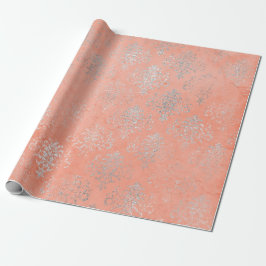 Coral Silver Peach Damask Antonietta Versaille Presentpapper