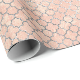 Coral Silver Peach Grått Pastel Metallic Quatrefoi Presentpapper
