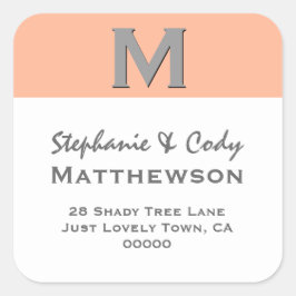 CORAL Simple Monogram Address Label V28 Fyrkantigt Klistermärke