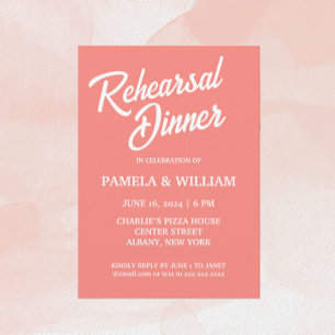 Coral Simple Stil Bröllop Rehearsal Dinner Inbjudningar