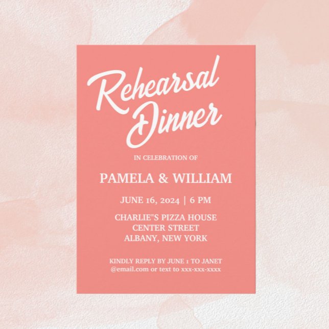 Coral Simple Stil Bröllop Rehearsal Dinner Inbjudningar (In Situ Coral Background)
