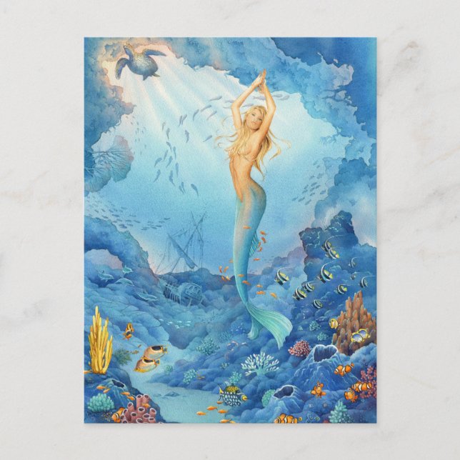 "Coral", Sjöjungfru, delfiner, fisk och vrak Vykort (Framsida)