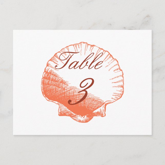 Coral Snäckors Beach Wedding Bordsnummer Cards (Framsida)