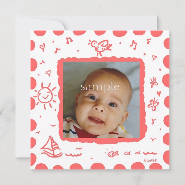 Coral Songbird Birth Notice cement Meddelande (Framsida)