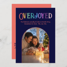 Coral Spark Julafton Baby Birth Anouncement Photo