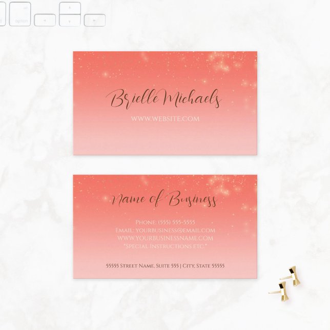 Coral Sparkle Affärsägare Visitkort (Professional Coral Pink Minimal Subtle Sparkle Business Cards)