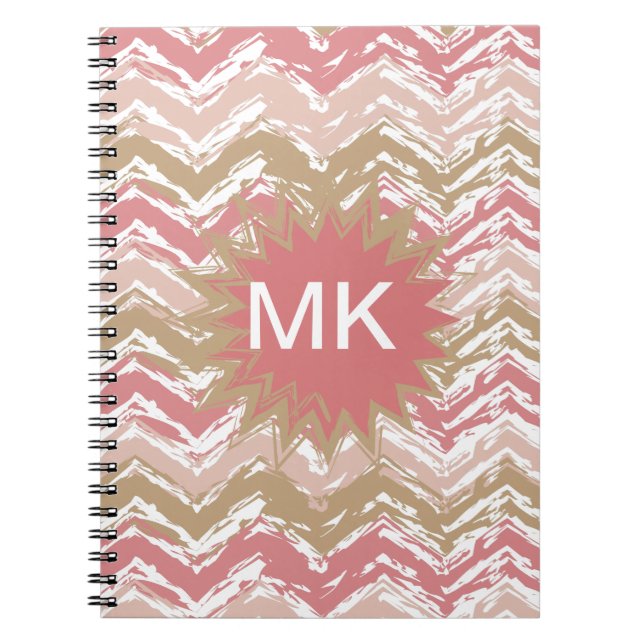 Coral Spice Scribble ZigZag Chevron Mönster Anteckningsbok Med Spiral (Framsidan)