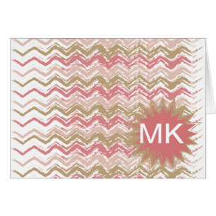 Coral Spice Scribble ZigZag Chevron Mönster Hälsningskort