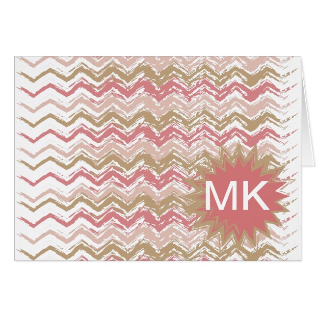 Coral Spice Scribble ZigZag Chevron Mönster Hälsningskort (Framsidan Horizontal)