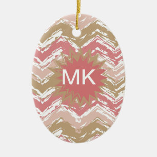 Coral Spice Scribble ZigZag Chevron Mönster Julgransprydnad Keramik