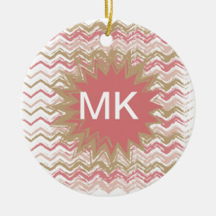 Coral Spice Scribble ZigZag Chevron Mönster Julgransprydnad Keramik
