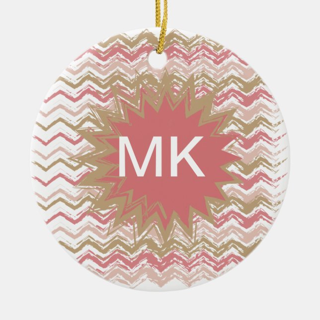 Coral Spice Scribble ZigZag Chevron Mönster Julgransprydnad Keramik (Framsidan)