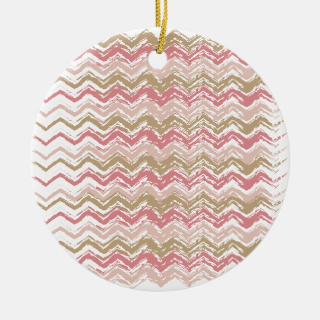 Coral Spice Scribble ZigZag Chevron Mönster Julgransprydnad Keramik (Framsidan)