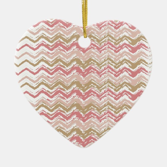 Coral Spice Scribble ZigZag Chevron Mönster Julgransprydnad Keramik (Framsidan)