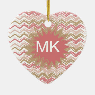 Coral Spice Scribble ZigZag Chevron Mönster Julgransprydnad Keramik