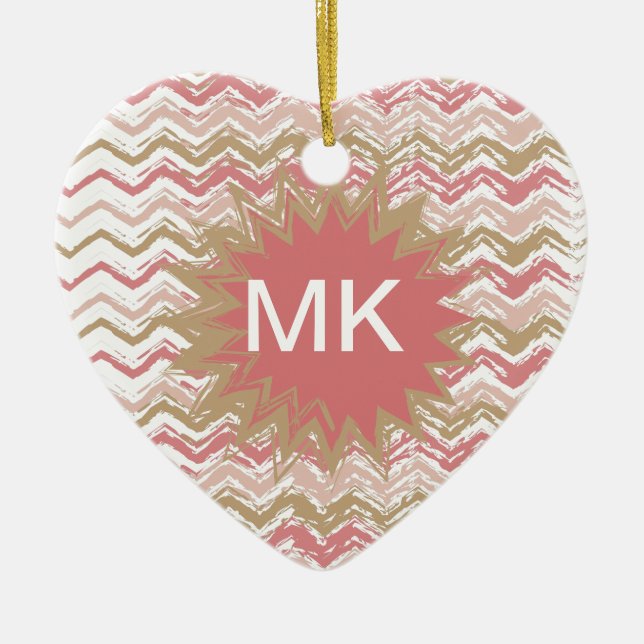 Coral Spice Scribble ZigZag Chevron Mönster Julgransprydnad Keramik (Framsidan)