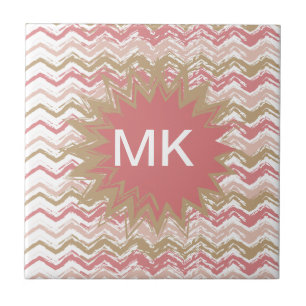 Coral Spice Scribble ZigZag Chevron Mönster Kakelplatta