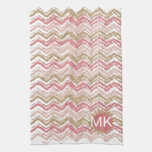 Coral Spice Scribble ZigZag Chevron Mönster Kökshandduk (Vertikal)