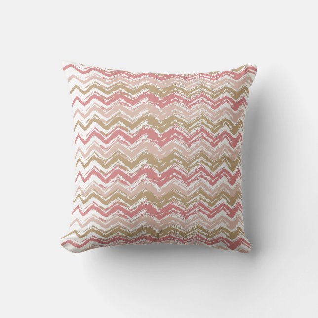 Coral Spice Scribble ZigZag Chevron Mönster Kudde (Framsida)