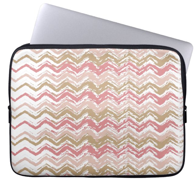 Coral Spice Scribble ZigZag Chevron Mönster Laptop Fodral (Framsidan)