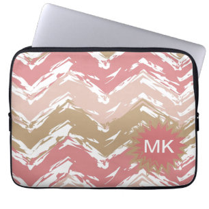 Coral Spice Scribble ZigZag Chevron Mönster Laptop Sleeve