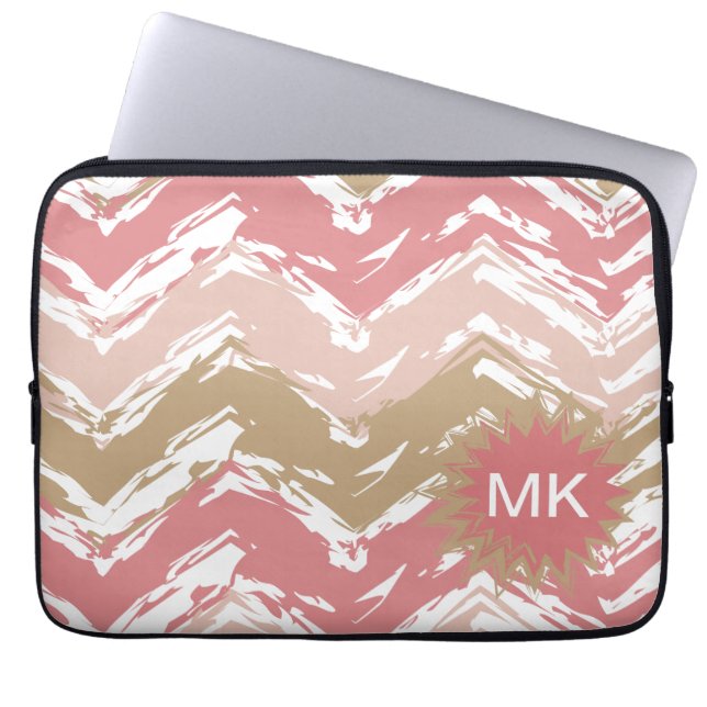 Coral Spice Scribble ZigZag Chevron Mönster Laptop Sleeve (Framsidan)