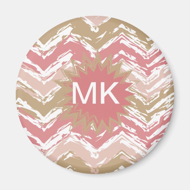 Coral Spice Scribble ZigZag Chevron Mönster Magnet (Framsidan)