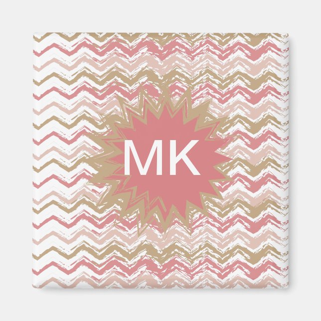 Coral Spice Scribble ZigZag Chevron Mönster Magnet (Framsidan)