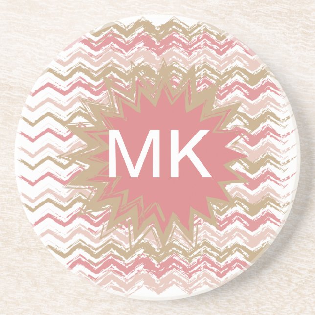 Coral Spice Scribble ZigZag Chevron Mönster Underlägg Sandsten (Framsidan)