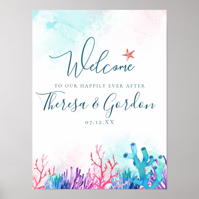 Coral Starfish, Beach Wedding Poster (Framsidan)