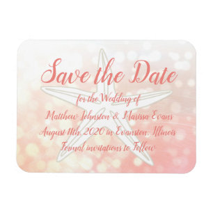 Coral Starfish Beachy Save Date Bröllop Magnet