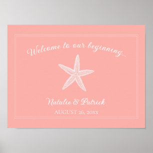 Coral Starfish Bröllop Välkommen Poster