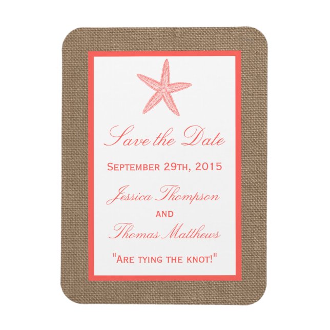 Coral Starfish Burlap Beach-samlingen Magnet (Vertikal)