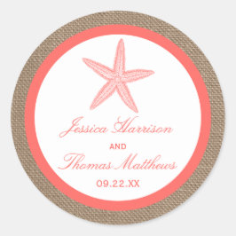 Coral Starfish Burlap Beach-samlingen Runt Klistermärke