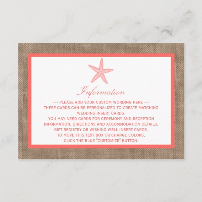 Coral Starfish Burlap Beach-samlingen Tilläggskort (Framsida)